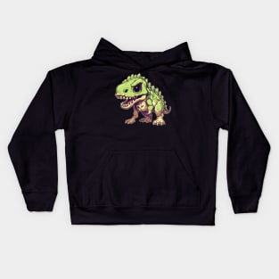 Green Scary Chibi T-Rex Isometric Dinosaur Kids Hoodie